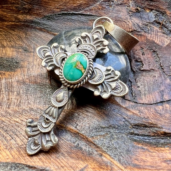 Kevin Billah Sterling Silver Sonoran Gold Turquoise Cross Pendant 925 - Picture 3 of 15